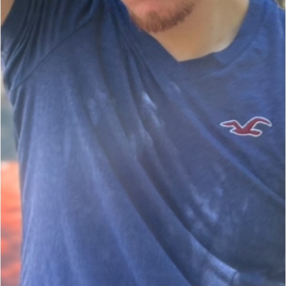 HOLLISTER MEN V NECK T SHIRT NAVY BLUE SEAGULL LOGO EMBROIDERED RED WHITE ACTIVE - Picture 7 of 16